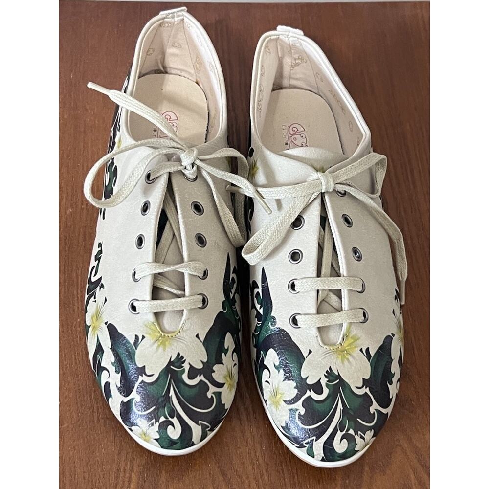 GOBY Ballerinas Shoes Women EU 40 US 9 Handpainted Forest Green Whimsical Motif
